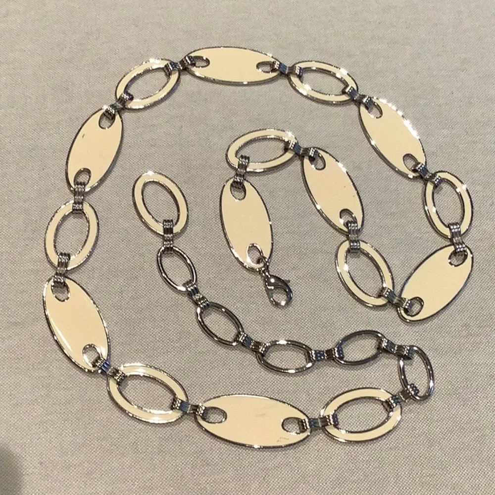 Talbots - Vintage Reversible BELT - Winter White Enamel/Silver Metal - OS